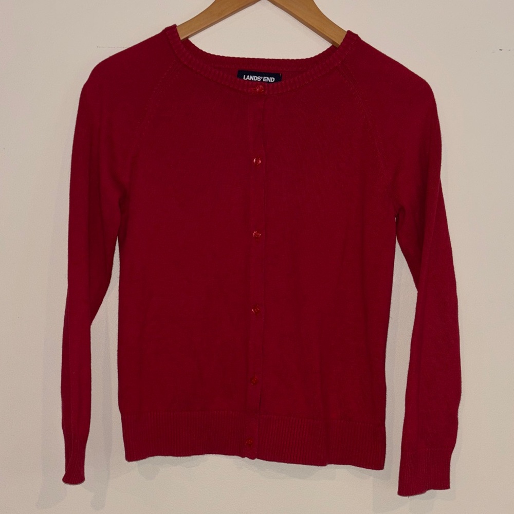 Lands’ End Red Button Down Cardigan Size Medium - Picture 1 of 5
